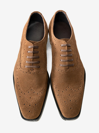 メンズ スエード オックスフォードシューズ ラウンドトゥ レースアップ ブローグ ドレスシューズ