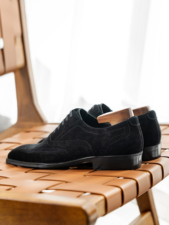 メンズ スエード オックスフォードシューズ ラウンドトゥ レースアップ ブローグ ドレスシューズ