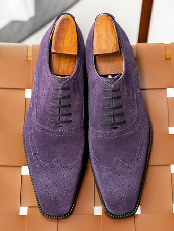 メンズ スエード オックスフォードシューズ ラウンドトゥ レースアップ ブローグ ドレスシューズ