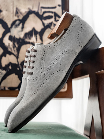 メンズ スエード オックスフォードシューズ ラウンドトゥ レースアップ ブローグ ドレスシューズ