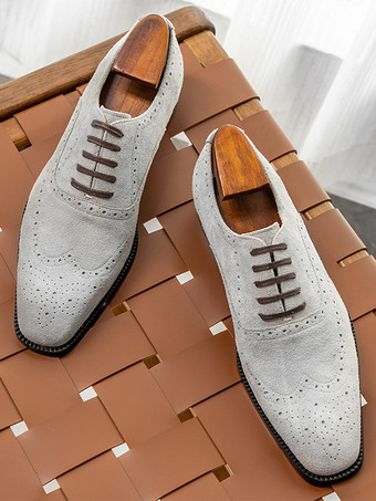 メンズ スエード オックスフォードシューズ ラウンドトゥ レースアップ ブローグ ドレスシューズ