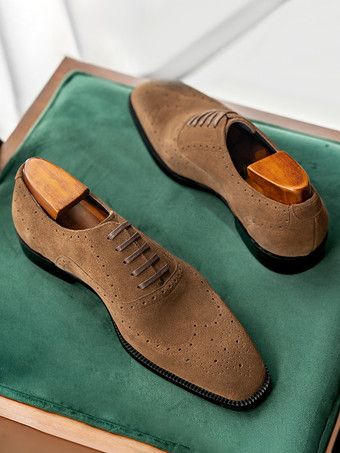 メンズ スエード オックスフォードシューズ ラウンドトゥ レースアップ ブローグ ドレスシューズ