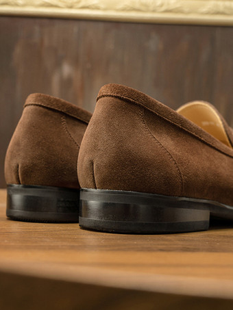 スエード ペニーローファー ラウンドトゥ スリッポン プロムドレスシューズ メンズ