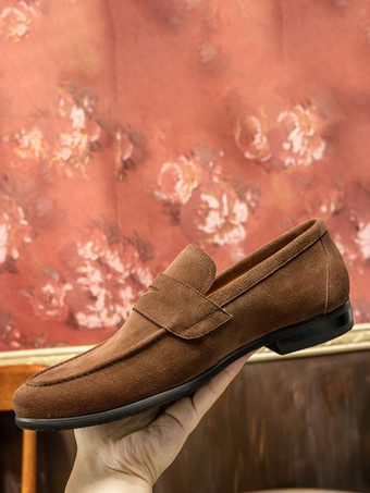 スエード ペニーローファー ラウンドトゥ スリッポン プロムドレスシューズ メンズ