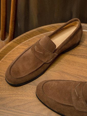 スエード ペニーローファー ラウンドトゥ スリッポン プロムドレスシューズ メンズ