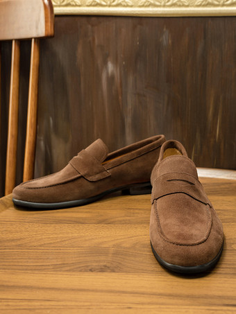 スエード ペニーローファー ラウンドトゥ スリッポン プロムドレスシューズ メンズ