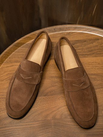 スエード ペニーローファー ラウンドトゥ スリッポン プロムドレスシューズ メンズ