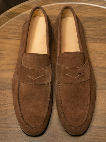 スエード ペニーローファー ラウンドトゥ スリッポン プロムドレスシューズ メンズ