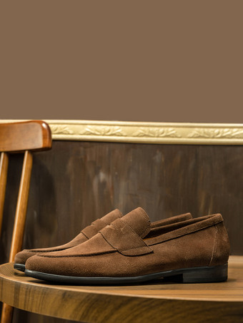 スエード ペニーローファー ラウンドトゥ スリッポン プロムドレスシューズ メンズ