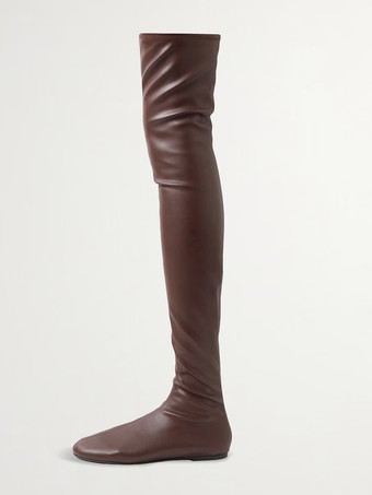 ディープブラウンレディース オーバーニーブーツ ラウンドトゥ フラット サイハイブーツ