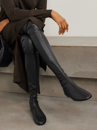 レディース オーバーニーブーツ ラウンドトゥ フラット サイハイブーツ