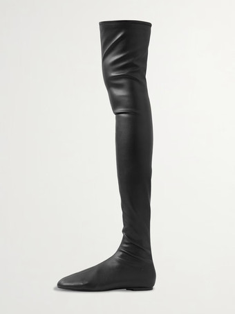 ブラック レディース オーバーニーブーツ ラウンドトゥ フラット サイハイブーツ