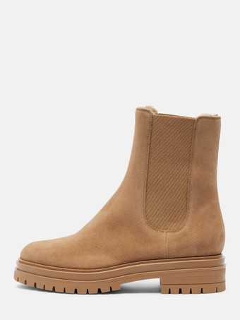 スエードアンクルブーツ レディース ラウンドトゥ フラットチェルシーブーツ