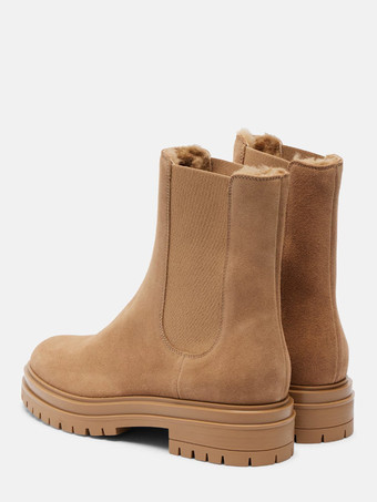 スエードアンクルブーツ レディース ラウンドトゥ フラットチェルシーブーツ