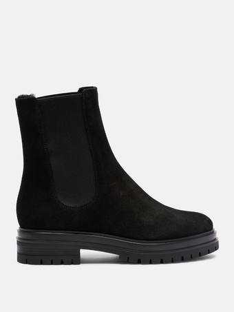 スエードアンクルブーツ レディース ラウンドトゥ フラットチェルシーブーツ