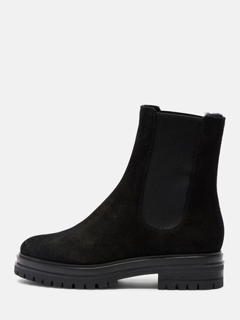 スエードアンクルブーツ レディース ラウンドトゥ フラットチェルシーブーツ
