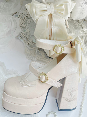 スイートロリータシューズ ピンクのリボン メリージェーンハイヒール プラットフォームロリータパンプス