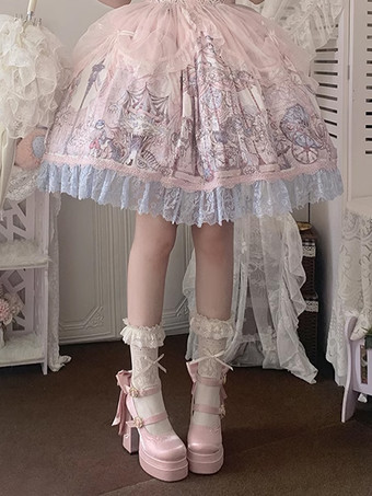 スイートロリータシューズ ピンクのリボン メリージェーンハイヒール プラットフォームロリータパンプス