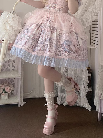 スイートロリータシューズ ピンクのリボン メリージェーンハイヒール プラットフォームロリータパンプス