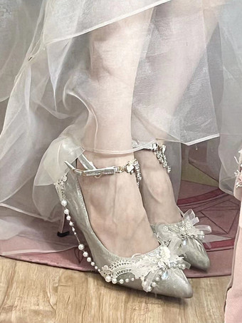 Sweet Lolita Schuhe blaue Ketten Schleifen spitze Zehenpartie Stilettoabsatz