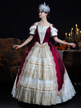 バロック調レディースドレス ヴィンテージ シャンパンレース 半袖ドレス