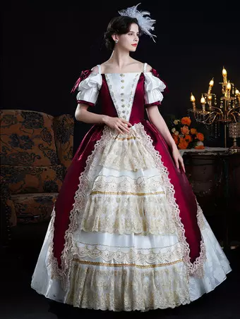 Baroque Women's Dress Vintage Clothing Champagne Lace Short Sleeves Dress - Milanoo.com Baroque Women's Dress Vintage Clothing Champagne Lace Short Sleeves Dress - Milanoo.com