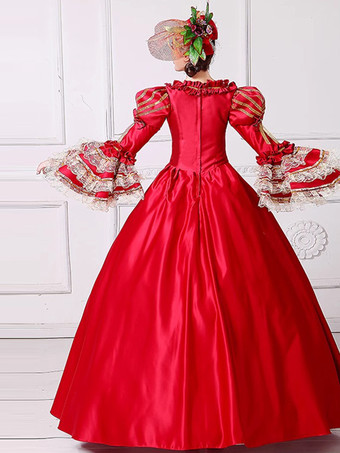 ロココ調レディースドレス ヴィンテージ ポリエステル 花柄 フリル 長袖 ボールガウン