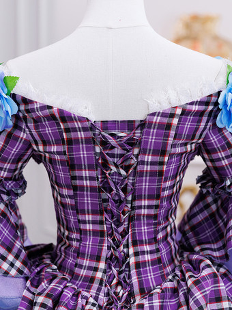 Rococo Women's Dress Vintage Short Sleeve Flowers Ruffles Polyester Plaid Color Block Ball Gown