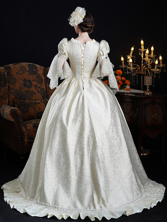 Vestido rococó para mujer estilo vintage con encaje volantes y manga corta.