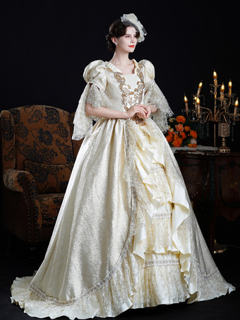 Vestido rococó para mujer estilo vintage con encaje volantes y manga corta.