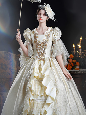 Vestido rococó para mujer estilo vintage con encaje volantes y manga corta.