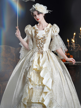 Vestido rococó para mujer estilo vintage con encaje volantes y manga corta.