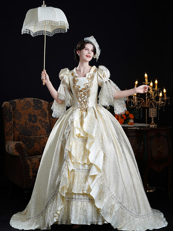 Vestido rococó para mujer estilo vintage con encaje volantes y manga corta.