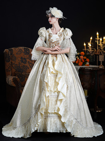 Vestido rococó para mujer estilo vintage con encaje volantes y manga corta.