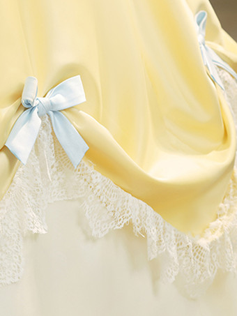 Vestido rococó vintage para mujer manga corta bloques de color volantes lazos vestido de gala