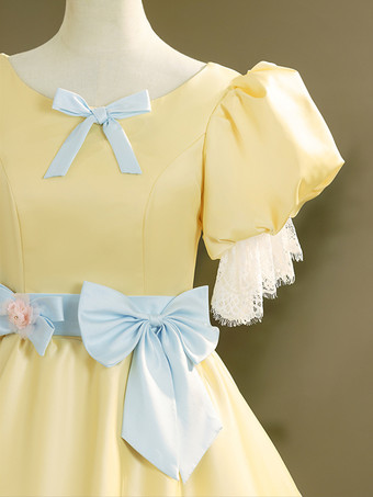 Vestido rococó vintage para mujer manga corta bloques de color volantes lazos vestido de gala