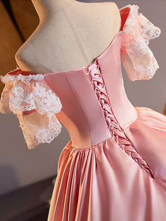 ロココ調レディースドレス ヴィンテージ 半袖 レース 編み上げ ツートン ボールガウン