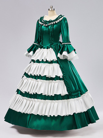 ロココ調レディースドレス ヴィンテージ 長袖 ツートン フリル ボールガウン