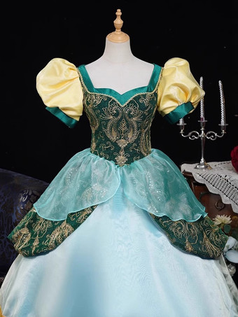 Abito da donna in stile rococò vintage a maniche corte con fiocchi e volant a blocchi di colore