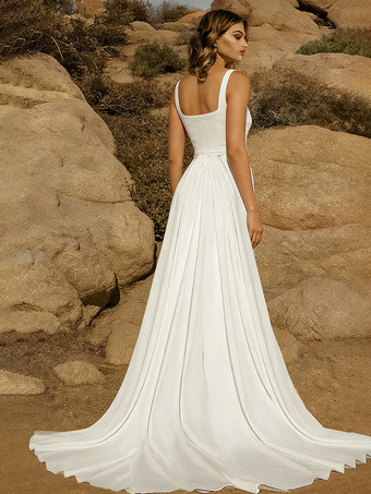 ブライダルジャンプスーツ ストレッチクレープ トレーン付き ジャンプスーツ スクエアネック ノースリーブ ナチュラルウエスト アイボリー