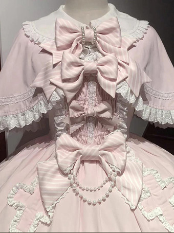 Set Sweet Lolita con volant rosa fiocchi mantello e abito