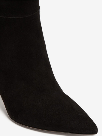 Botas de gamuza hasta la rodilla con punta puntiaguda y tacón alto con cuentas para mujer