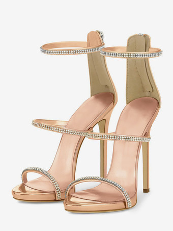 oro chiaroSandali con tacco alto scarpe da festa con tacco a spillo e cinturino in strass da donna