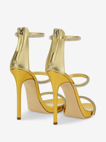 Sandali con tacco alto scarpe da festa con tacco a spillo e cinturino in strass da donna