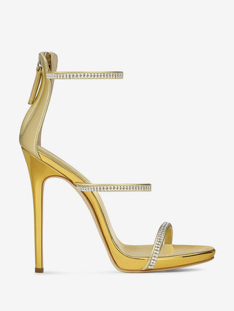 Sandali con tacco alto scarpe da festa con tacco a spillo e cinturino in strass da donna