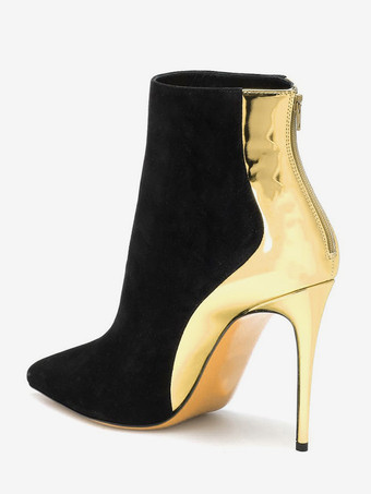 Women's Ankle Boots Pointed Toe Suede Patchwork High Heel Booties