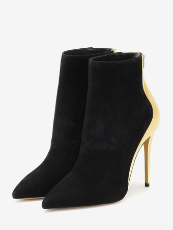 Women's Ankle Boots Pointed Toe Suede Patchwork High Heel Booties