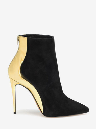 Women's Ankle Boots Pointed Toe Suede Patchwork High Heel Booties
