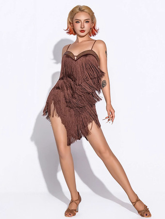 ラテンダンスドレス フリンジ レディース ポリエステルドレス スパゲッティダンサー ダンスコスチューム