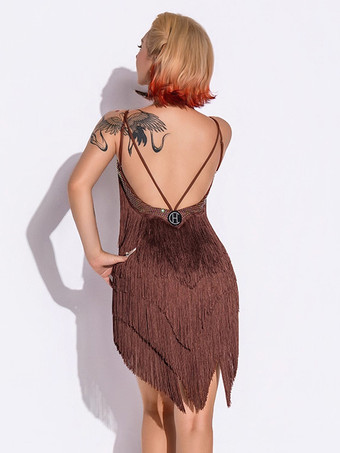 ラテンダンスドレス フリンジ レディース ポリエステルドレス スパゲッティダンサー ダンスコスチューム